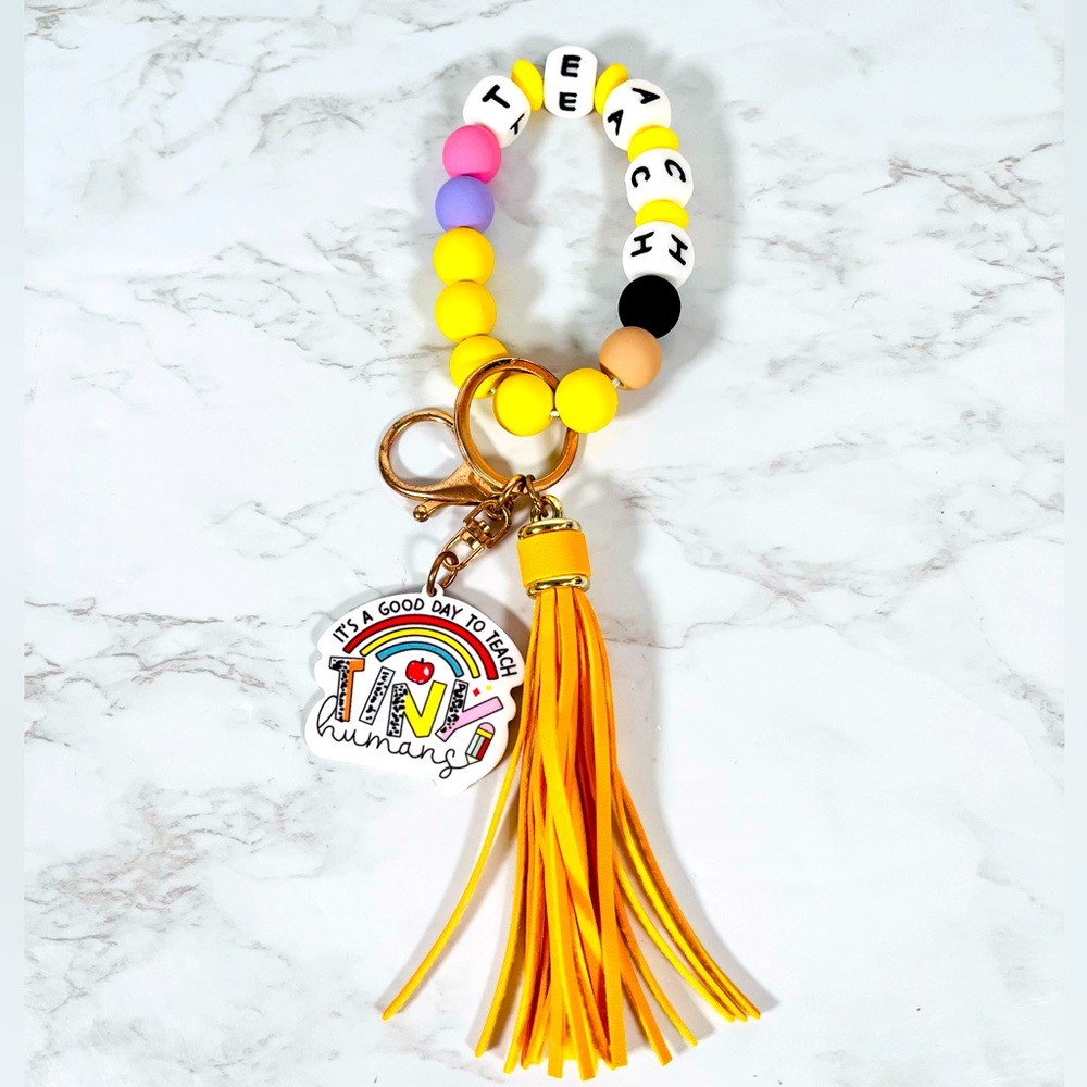 Teacher Beaded Bracelet Keychain with Tassel